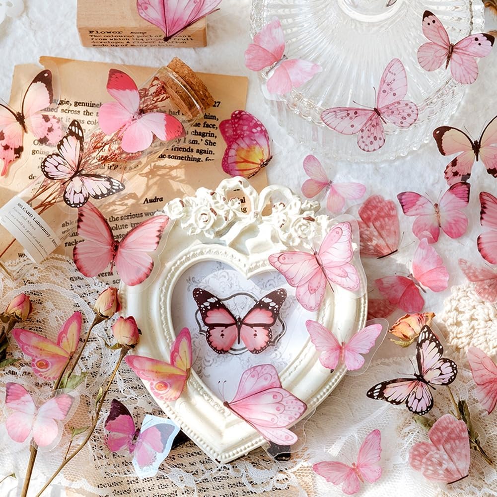 40Pcs Yellow Butterfly Stickers for Scrapbook Junk Journal Water Bottle Diary Gift Wrapping Envelope Laptop Collage Card Making Phone Case Planner DIY Crafts, 20 Designs