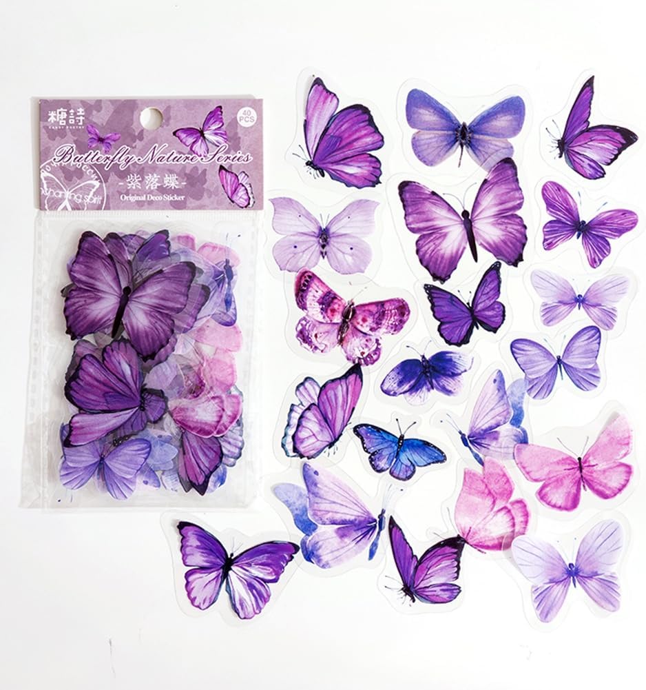 40Pcs Yellow Butterfly Stickers for Scrapbook Junk Journal Water Bottle Diary Gift Wrapping Envelope Laptop Collage Card Making Phone Case Planner DIY Crafts, 20 Designs