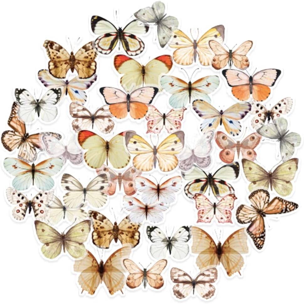 40Pcs Yellow Butterfly Stickers for Scrapbook Junk Journal Water Bottle Diary Gift Wrapping Envelope Laptop Collage Card Making Phone Case Planner DIY Crafts, 20 Designs