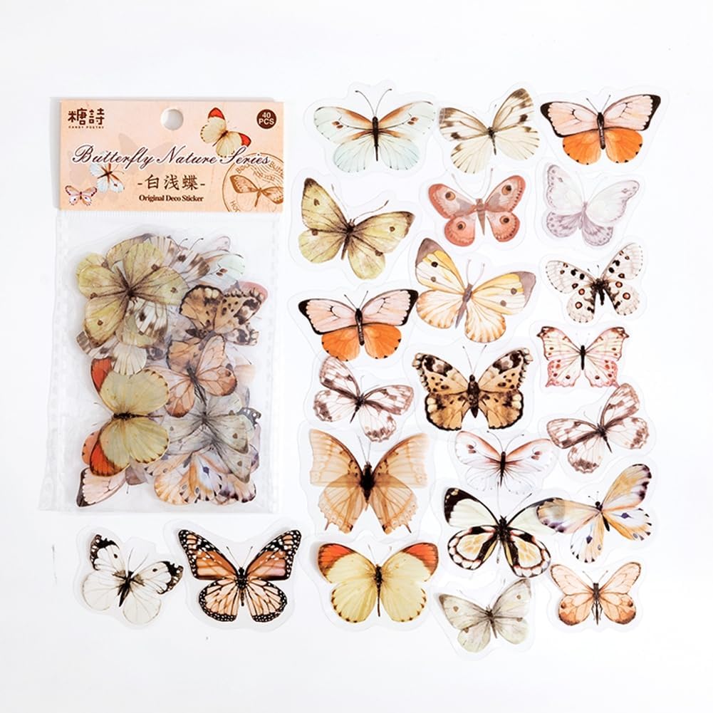 40Pcs Yellow Butterfly Stickers for Scrapbook Junk Journal Water Bottle Diary Gift Wrapping Envelope Laptop Collage Card Making Phone Case Planner DIY Crafts, 20 Designs