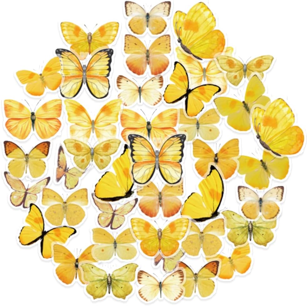 40Pcs Yellow Butterfly Stickers for Scrapbook Junk Journal Water Bottle Diary Gift Wrapping Envelope Laptop Collage Card Making Phone Case Planner DIY Crafts, 20 Designs