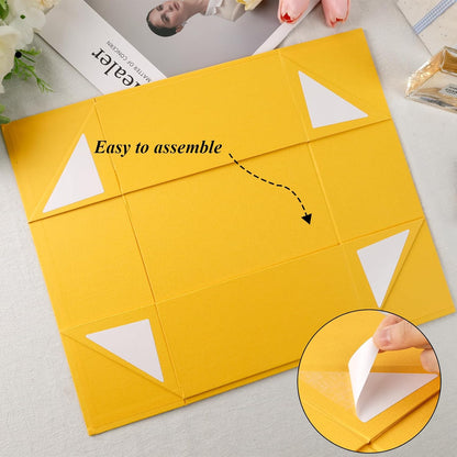 Yellow Magnetic Gift Box, 14 X 8.7 X 4.3 inches | Collapsible Cardboard Box Includes A Ribbon, Greeting Card, Envelope and Six Sealing Stickers