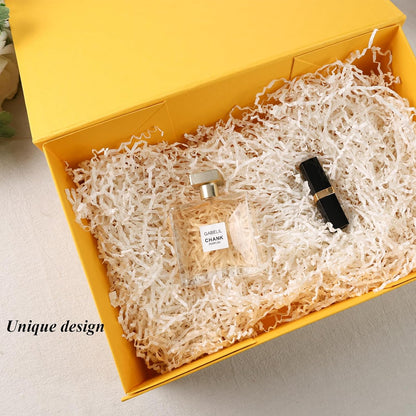 Yellow Magnetic Gift Box, 14 X 8.7 X 4.3 inches | Collapsible Cardboard Box Includes A Ribbon, Greeting Card, Envelope and Six Sealing Stickers