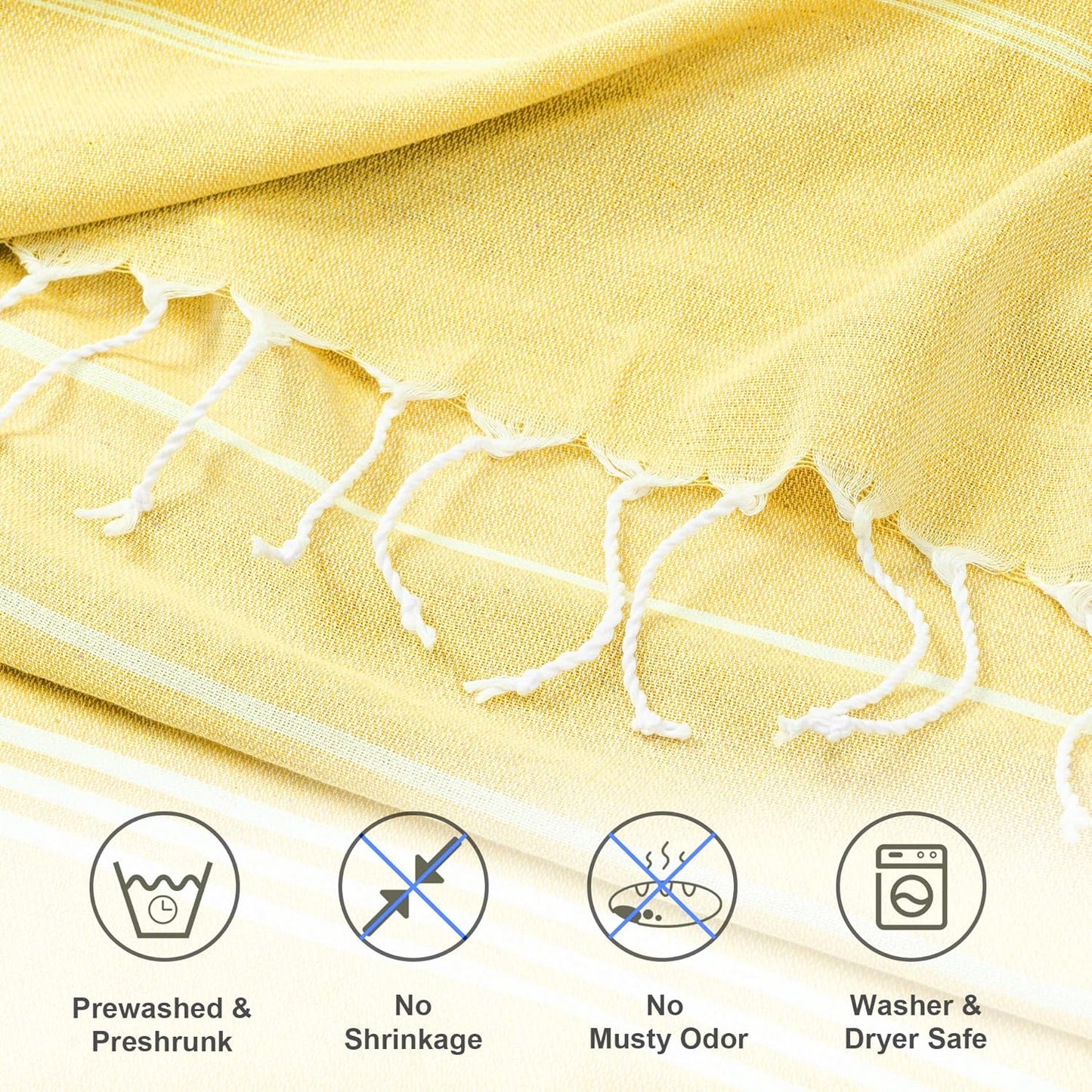 Turkish Beach Towel, 36"x71" Quick Dry Sand Free Oversized Bath Pool Swim Towel, Lightweight Travel Turkish Towels Vacation Essentials, Yellow