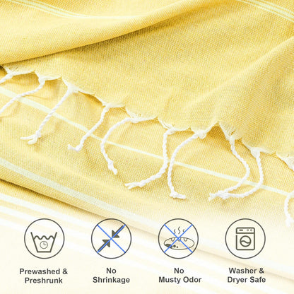 Turkish Beach Towel, 36"x71" Quick Dry Sand Free Oversized Bath Pool Swim Towel, Lightweight Travel Turkish Towels Vacation Essentials, Yellow