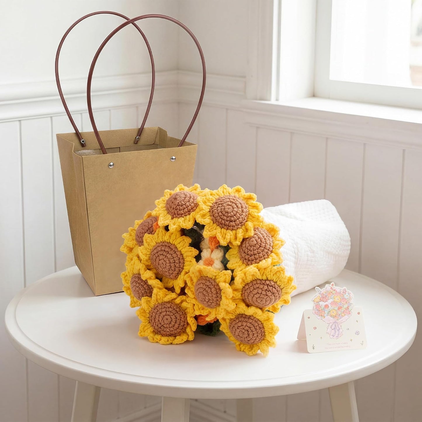 43 in Crochet Flower Bouquet Throw Blanket, Handmade Knitted Blanket with Sunflowers Flowers, Warm Romantic Gifts for Mother’s Day, Mom, Girlfriend, Valentine’s Day, Wedding Anniversary - Yellow