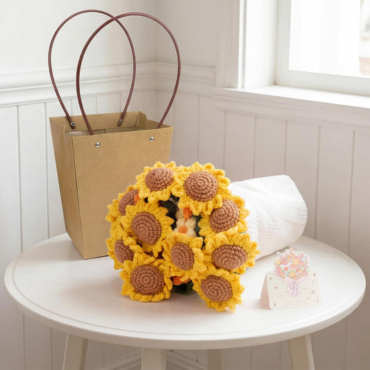 43 in Crochet Flower Bouquet Throw Blanket, Handmade Knitted Blanket with Sunflowers Flowers, Warm Romantic Gifts for Mother’s Day, Mom, Girlfriend, Valentine’s Day, Wedding Anniversary - Yellow