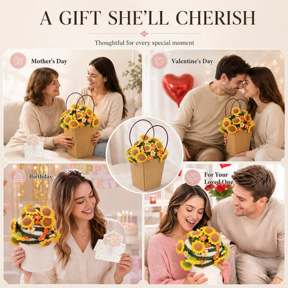 43 in Crochet Flower Bouquet Throw Blanket, Handmade Knitted Blanket with Sunflowers Flowers, Warm Romantic Gifts for Mother’s Day, Mom, Girlfriend, Valentine’s Day, Wedding Anniversary - Yellow