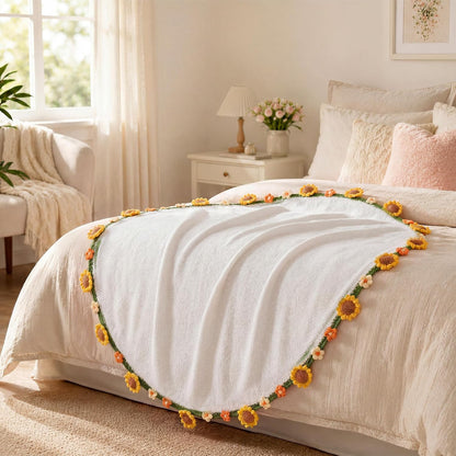 43 in Crochet Flower Bouquet Throw Blanket, Handmade Knitted Blanket with Sunflowers Flowers, Warm Romantic Gifts for Mother’s Day, Mom, Girlfriend, Valentine’s Day, Wedding Anniversary - Yellow