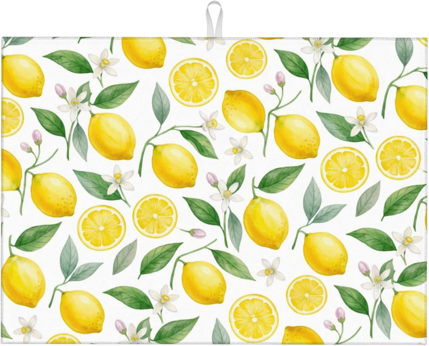 Lemon Dish Drying Mat for Kitchen Counter Microfiber Absorbent Dish Draining Reusable Washable Extra Large 24" x 18" (Lemon, 18x24in)