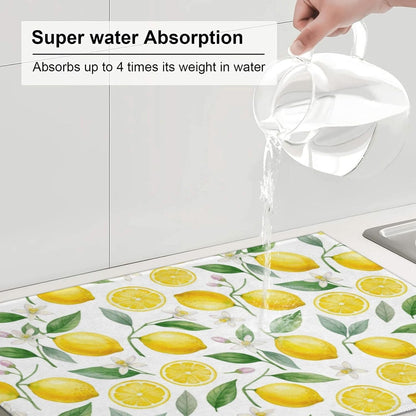 Lemon Dish Drying Mat for Kitchen Counter Microfiber Absorbent Dish Draining Reusable Washable Extra Large 24" x 18" (Lemon, 18x24in)