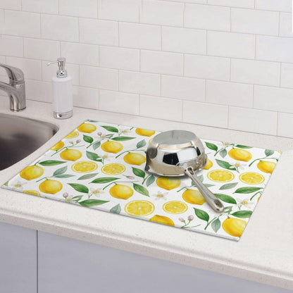 Lemon Dish Drying Mat for Kitchen Counter Microfiber Absorbent Dish Draining Reusable Washable Extra Large 24" x 18" (Lemon, 18x24in)