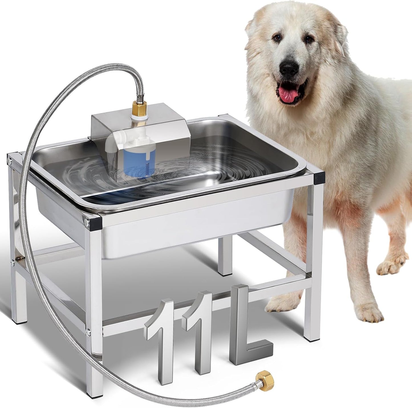 3Gal Automatic Dog Water Bowl Dispenser Large Breed Elevated Outdoor Large Dog Water Bowl with Stand Raised Stainless Auto Fill Waterer with Float Valve for Big Dogs Pets Cats Chicken Livestock