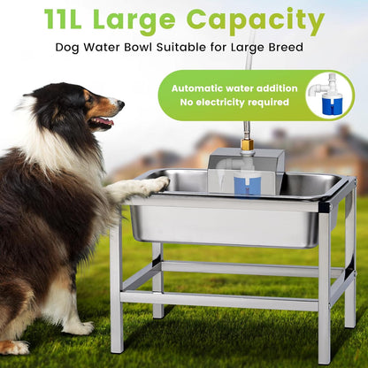 3Gal Automatic Dog Water Bowl Dispenser Large Breed Elevated Outdoor Large Dog Water Bowl with Stand Raised Stainless Auto Fill Waterer with Float Valve for Big Dogs Pets Cats Chicken Livestock
