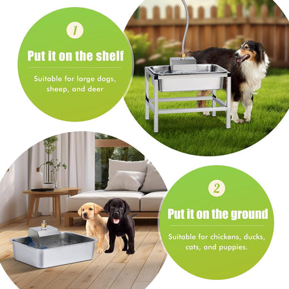 3Gal Automatic Dog Water Bowl Dispenser Large Breed Elevated Outdoor Large Dog Water Bowl with Stand Raised Stainless Auto Fill Waterer with Float Valve for Big Dogs Pets Cats Chicken Livestock