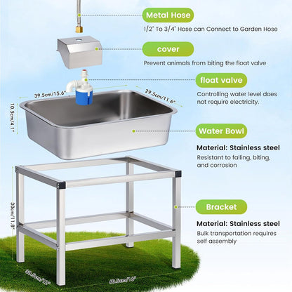 3Gal Automatic Dog Water Bowl Dispenser Large Breed Elevated Outdoor Large Dog Water Bowl with Stand Raised Stainless Auto Fill Waterer with Float Valve for Big Dogs Pets Cats Chicken Livestock