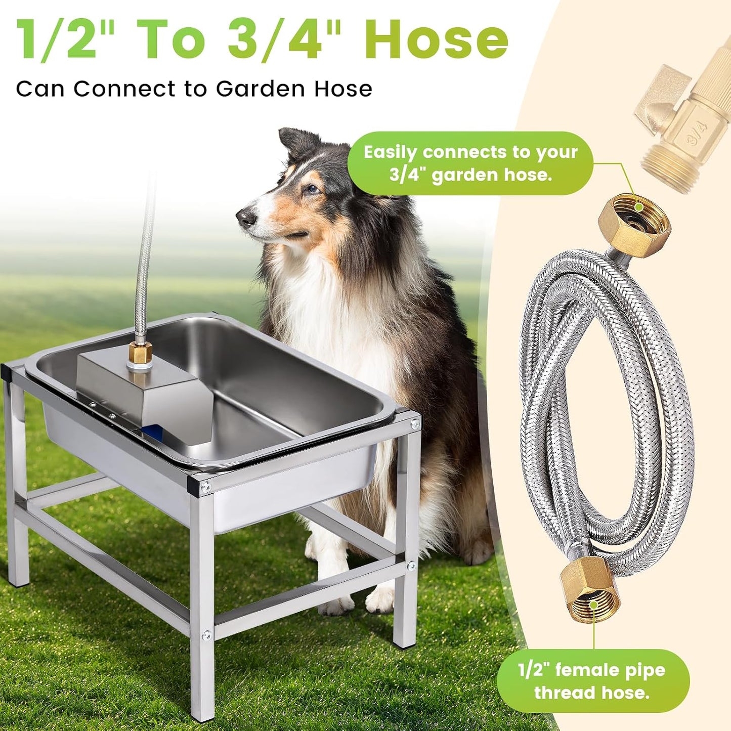 3Gal Automatic Dog Water Bowl Dispenser Large Breed Elevated Outdoor Large Dog Water Bowl with Stand Raised Stainless Auto Fill Waterer with Float Valve for Big Dogs Pets Cats Chicken Livestock