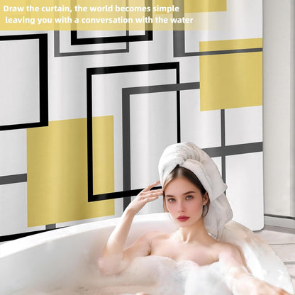 Yieldee Yellow Geometric Shower Curtain for Bathroom Decor, 70 x 72 Inch | Modern Abstract Design, Mens Bathroom Decor, Waterproof Cloth Fabric, Includes Stainless Steel Hooks