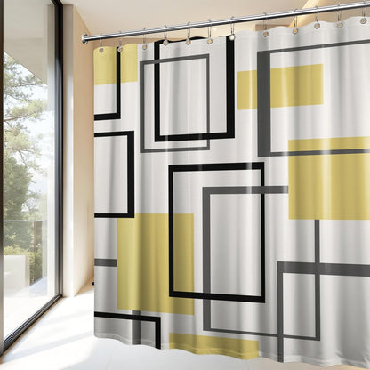 Yieldee Yellow Geometric Shower Curtain for Bathroom Decor, 70 x 72 Inch | Modern Abstract Design, Mens Bathroom Decor, Waterproof Cloth Fabric, Includes Stainless Steel Hooks