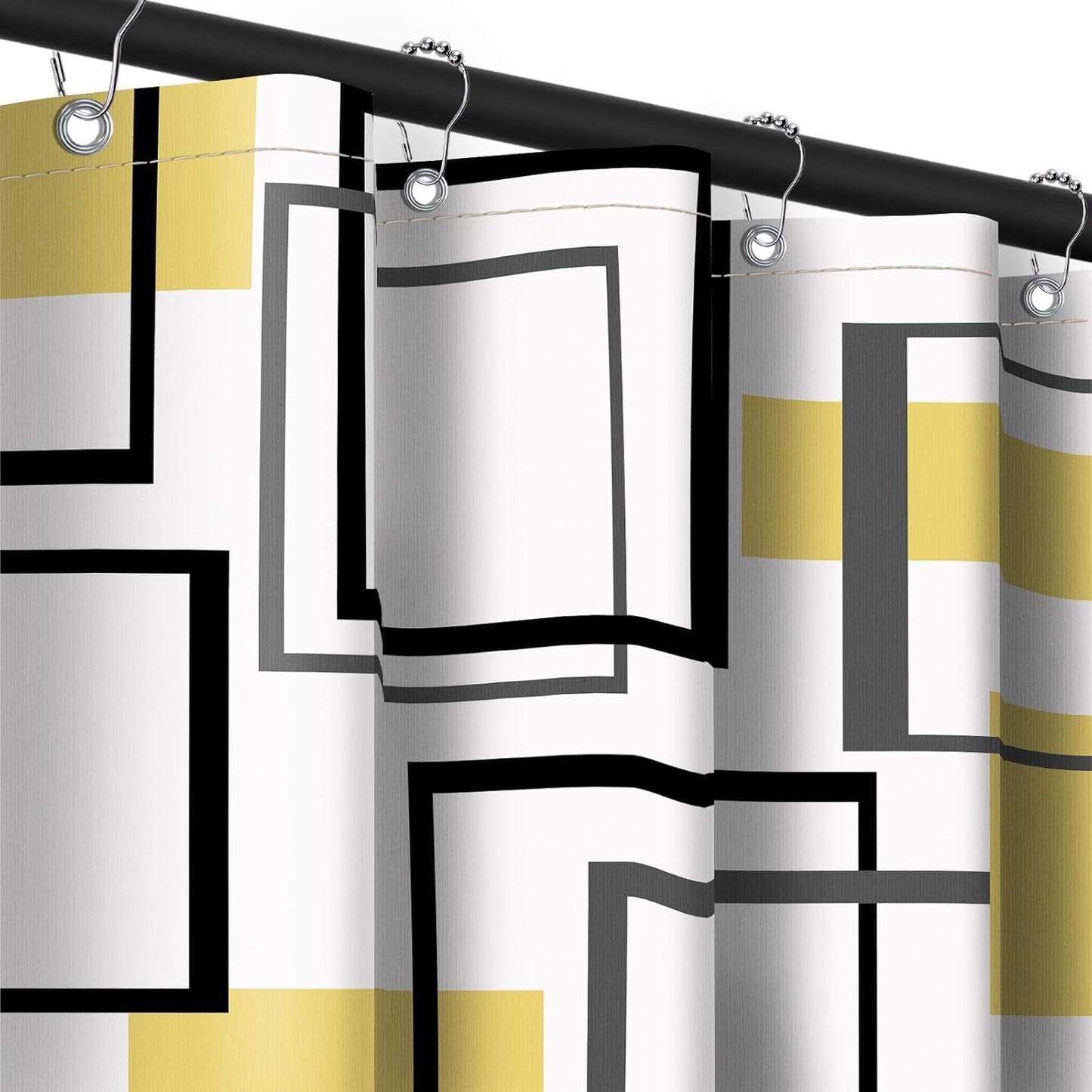 Yieldee Yellow Geometric Shower Curtain for Bathroom Decor, 70 x 72 Inch | Modern Abstract Design, Mens Bathroom Decor, Waterproof Cloth Fabric, Includes Stainless Steel Hooks