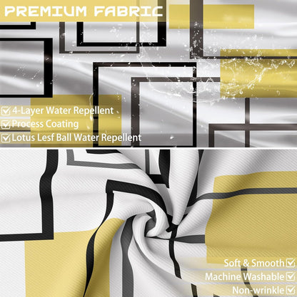 Yieldee Yellow Geometric Shower Curtain for Bathroom Decor, 70 x 72 Inch | Modern Abstract Design, Mens Bathroom Decor, Waterproof Cloth Fabric, Includes Stainless Steel Hooks