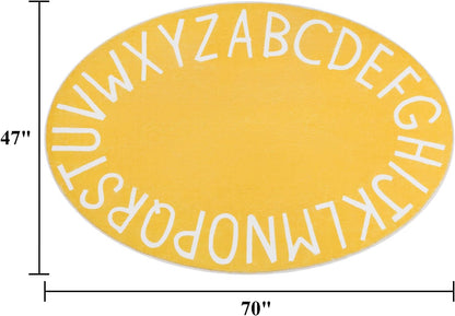 Oval ABC Area Rug,47x70 Inch Soft Floor Carpet,Yellow | Washable Alphabet Oval Rug,Non Slip Floor Mat Ideal for Bedrooms,Kids Rooms,Classrooms