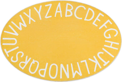 Oval ABC Area Rug,47x70 Inch Soft Floor Carpet,Yellow | Washable Alphabet Oval Rug,Non Slip Floor Mat Ideal for Bedrooms,Kids Rooms,Classrooms