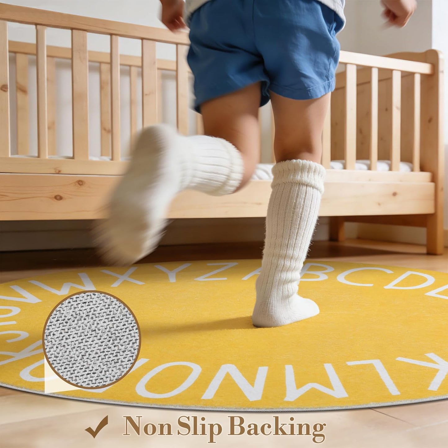 Oval ABC Area Rug,47x70 Inch Soft Floor Carpet,Yellow | Washable Alphabet Oval Rug,Non Slip Floor Mat Ideal for Bedrooms,Kids Rooms,Classrooms