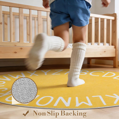Oval ABC Area Rug,47x70 Inch Soft Floor Carpet,Yellow | Washable Alphabet Oval Rug,Non Slip Floor Mat Ideal for Bedrooms,Kids Rooms,Classrooms