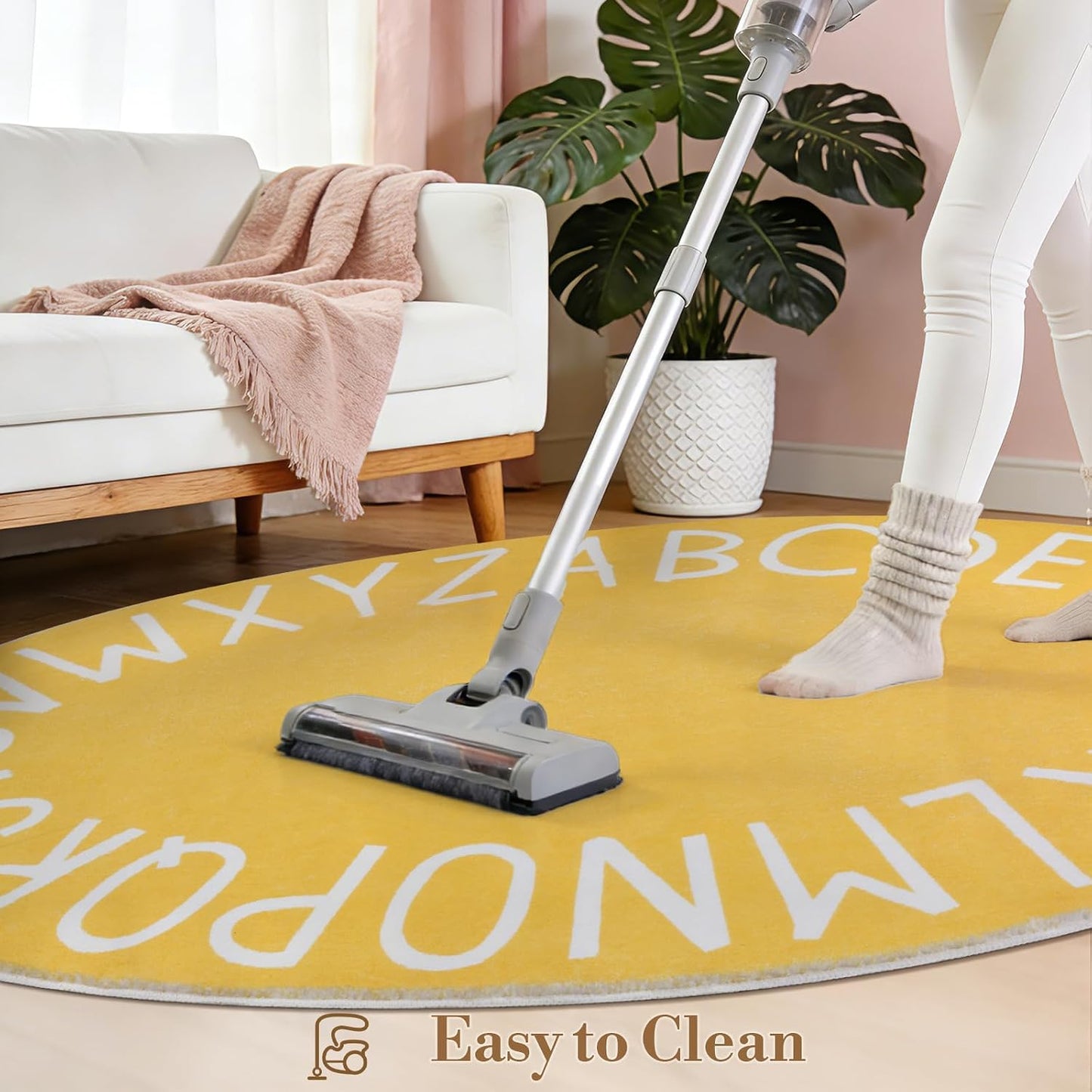 Oval ABC Area Rug,47x70 Inch Soft Floor Carpet,Yellow | Washable Alphabet Oval Rug,Non Slip Floor Mat Ideal for Bedrooms,Kids Rooms,Classrooms
