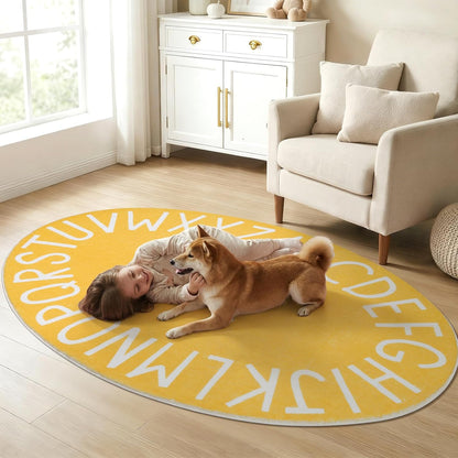 Oval ABC Area Rug,47x70 Inch Soft Floor Carpet,Yellow | Washable Alphabet Oval Rug,Non Slip Floor Mat Ideal for Bedrooms,Kids Rooms,Classrooms