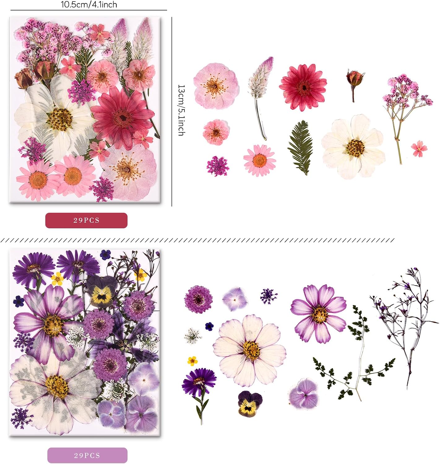 5 Packs of 140 Pressed Dried Flowers and Leaves for Resin | Assorted Real Natural Dry Flowers with Tweezers For DIY Crafts, Jewelry, Card Making, Soap,Candles, Nail Art, Scrapbooking