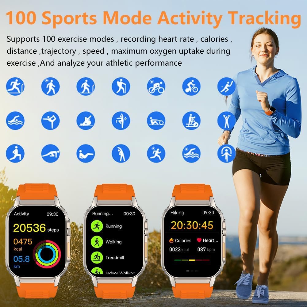 Smart Watch for Men Women(Dial/Answer Calls), Activity Trackers with Heart Rate/Sleep Monitor, 100 Sports Modes/IP68 Waterproof, 2.01" HD Touchscreen Fitness Watch Compatible with Android iOS (Orange)