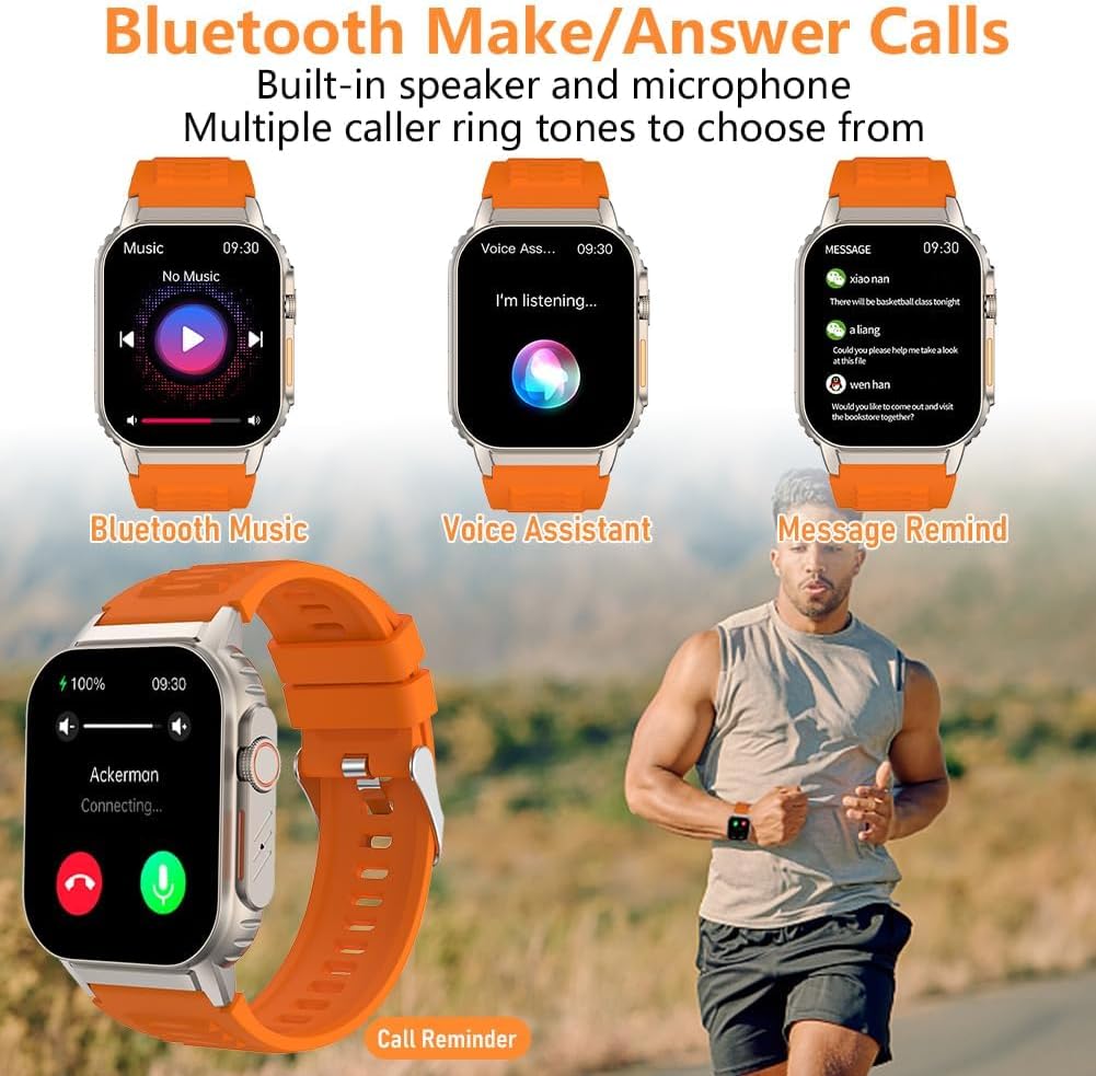 Smart Watch for Men Women(Dial/Answer Calls), Activity Trackers with Heart Rate/Sleep Monitor, 100 Sports Modes/IP68 Waterproof, 2.01" HD Touchscreen Fitness Watch Compatible with Android iOS (Orange)