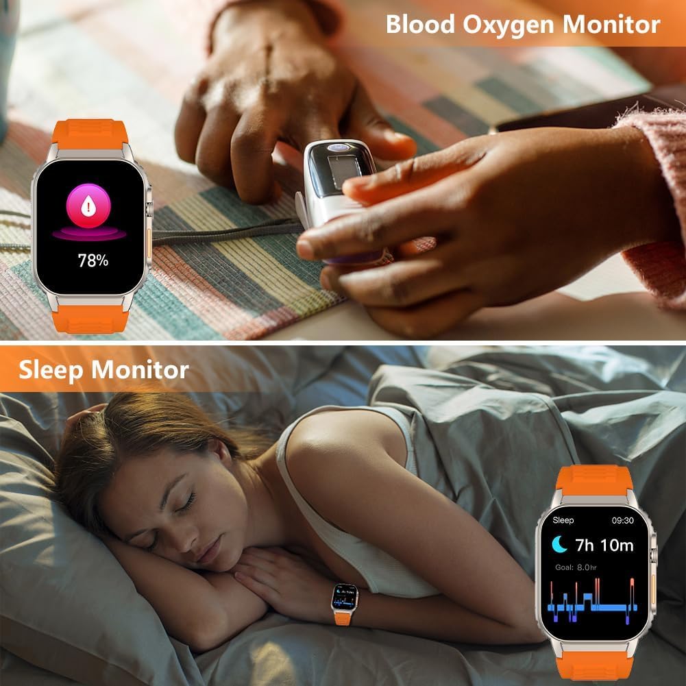 Smart Watch for Men Women(Dial/Answer Calls), Activity Trackers with Heart Rate/Sleep Monitor, 100 Sports Modes/IP68 Waterproof, 2.01" HD Touchscreen Fitness Watch Compatible with Android iOS (Orange)
