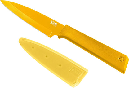 Colori+ Non-Stick Straight Paring Knife with Safety Sheath, 4 inch/10.16 cm Blade, Yellow
