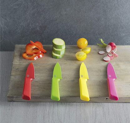 Colori+ Non-Stick Straight Paring Knife with Safety Sheath, 4 inch/10.16 cm Blade, Yellow