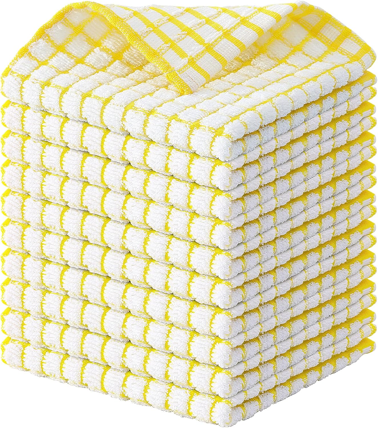Cotton 10 Pack Terry Kitchen Dish Cloths, 12 x 12 Inches Super Soft and Absorbent Dish Rags, Quick Drying Dish Towels for Washing Dishes, Yellow