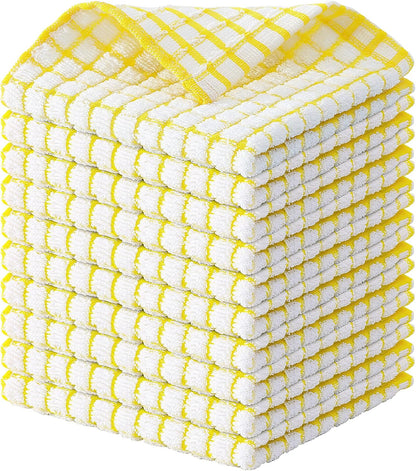 Cotton 10 Pack Terry Kitchen Dish Cloths, 12 x 12 Inches Super Soft and Absorbent Dish Rags, Quick Drying Dish Towels for Washing Dishes, Yellow