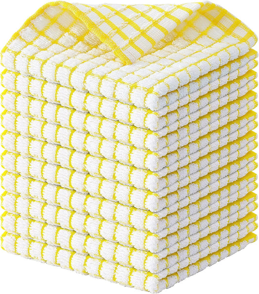 Cotton 10 Pack Terry Kitchen Dish Cloths, 12 x 12 Inches Super Soft and Absorbent Dish Rags, Quick Drying Dish Towels for Washing Dishes, Yellow