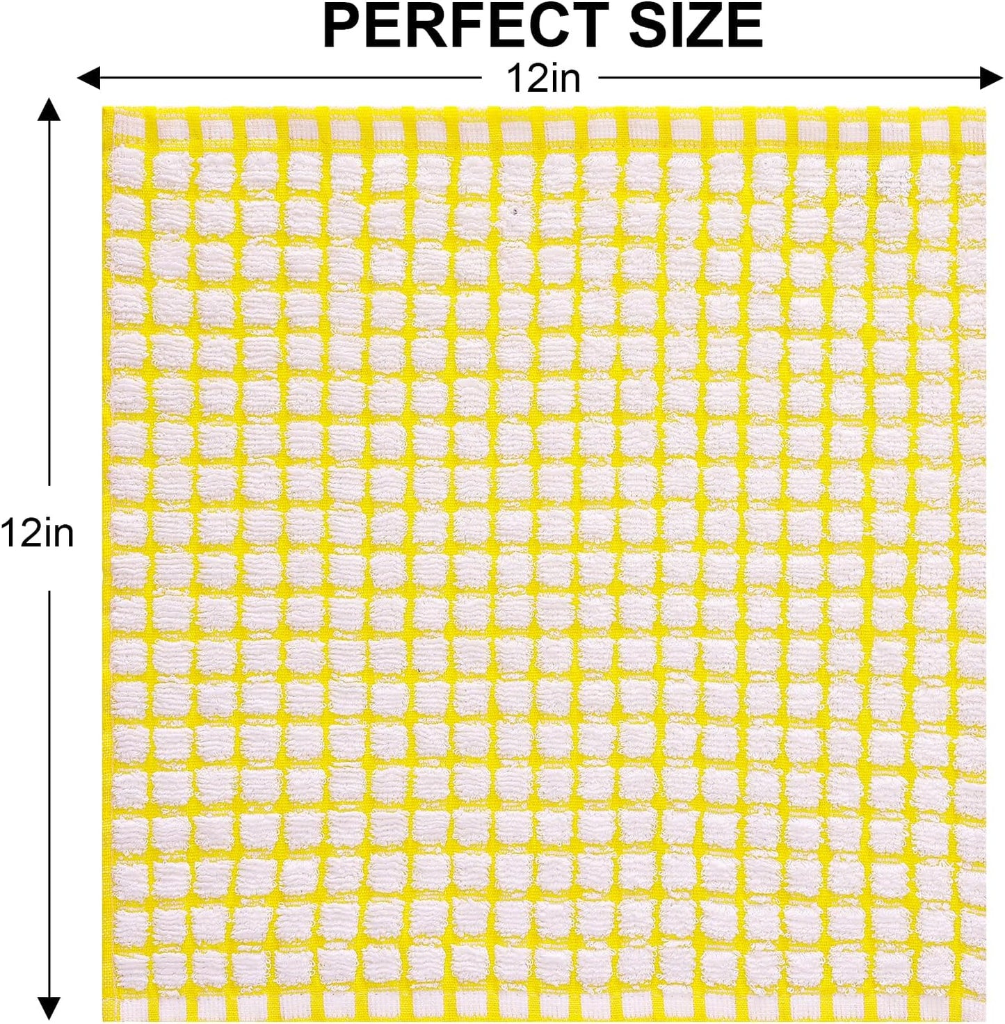 Cotton 10 Pack Terry Kitchen Dish Cloths, 12 x 12 Inches Super Soft and Absorbent Dish Rags, Quick Drying Dish Towels for Washing Dishes, Yellow