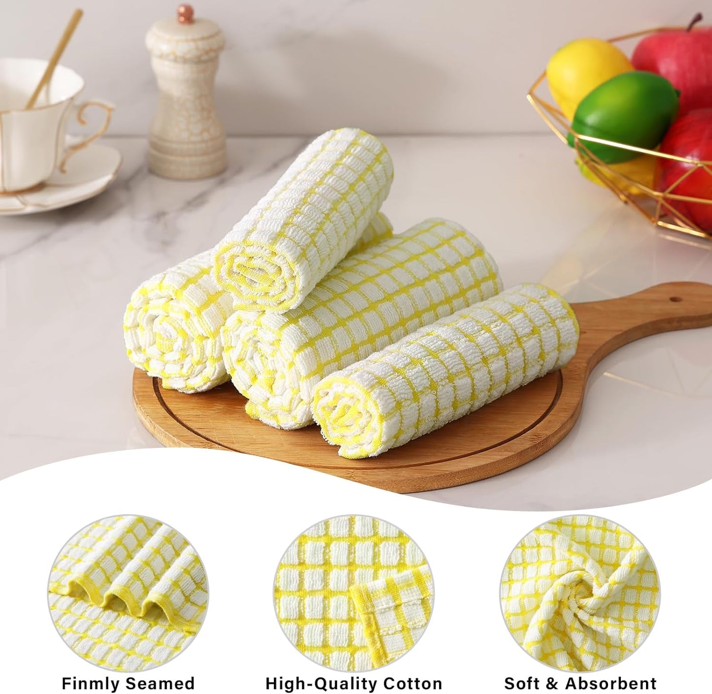 Cotton 10 Pack Terry Kitchen Dish Cloths, 12 x 12 Inches Super Soft and Absorbent Dish Rags, Quick Drying Dish Towels for Washing Dishes, Yellow