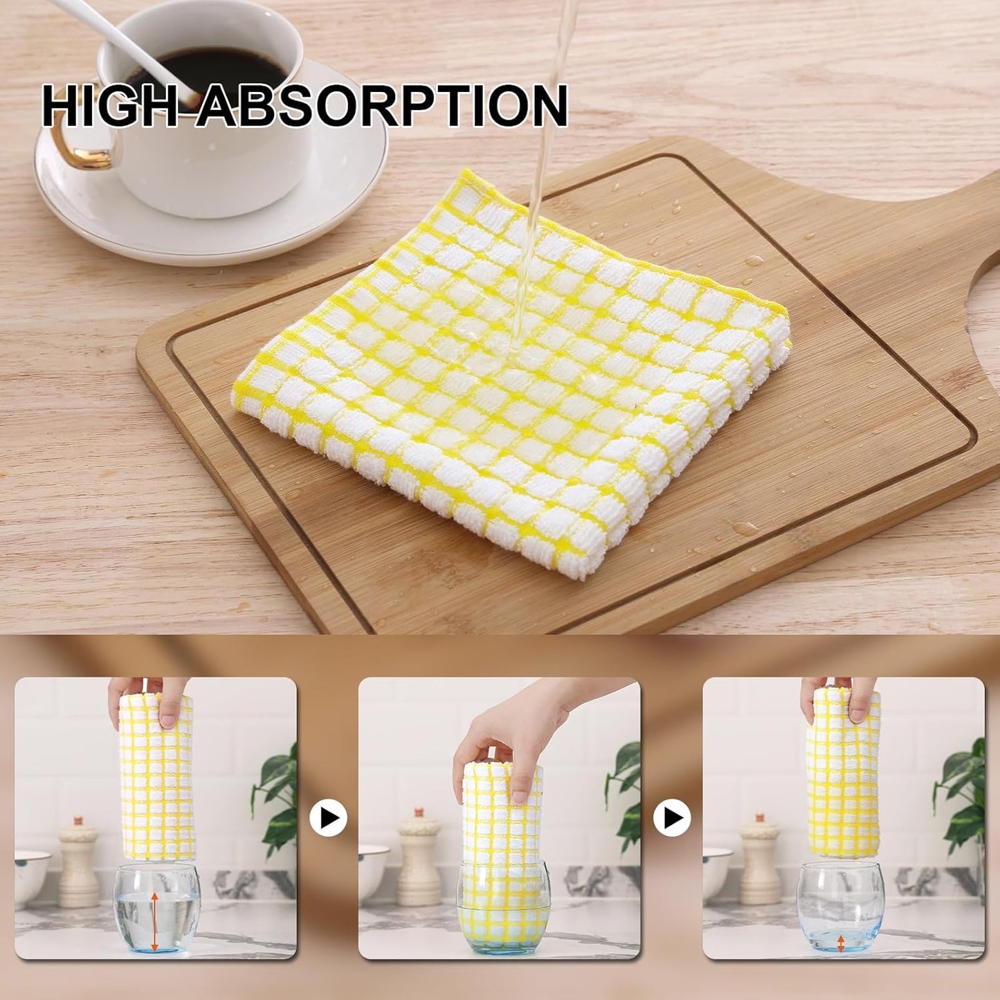 Cotton 10 Pack Terry Kitchen Dish Cloths, 12 x 12 Inches Super Soft and Absorbent Dish Rags, Quick Drying Dish Towels for Washing Dishes, Yellow