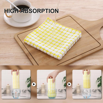 Cotton 10 Pack Terry Kitchen Dish Cloths, 12 x 12 Inches Super Soft and Absorbent Dish Rags, Quick Drying Dish Towels for Washing Dishes, Yellow