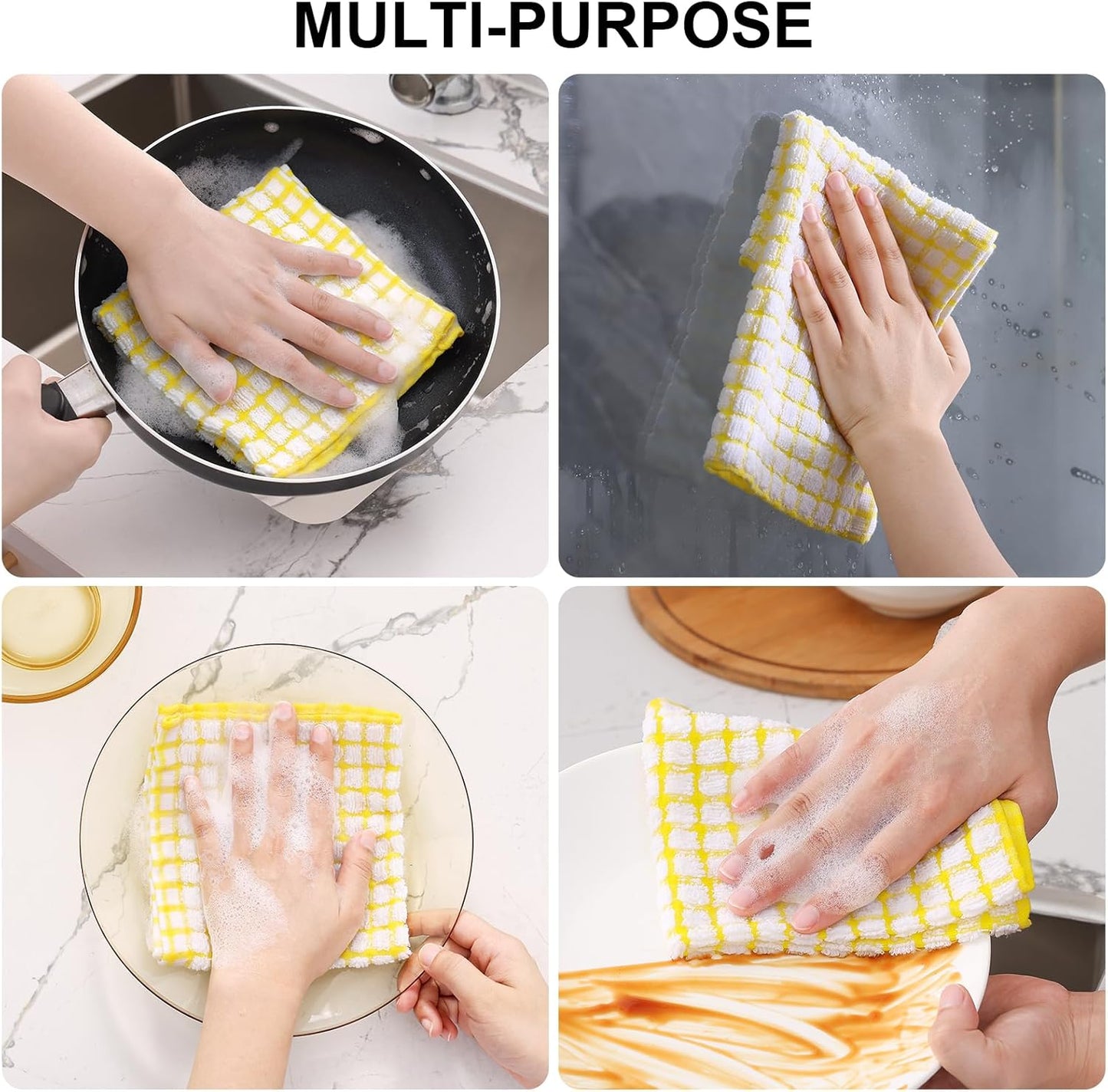 Cotton 10 Pack Terry Kitchen Dish Cloths, 12 x 12 Inches Super Soft and Absorbent Dish Rags, Quick Drying Dish Towels for Washing Dishes, Yellow