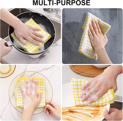 Cotton 10 Pack Terry Kitchen Dish Cloths, 12 x 12 Inches Super Soft and Absorbent Dish Rags, Quick Drying Dish Towels for Washing Dishes, Yellow