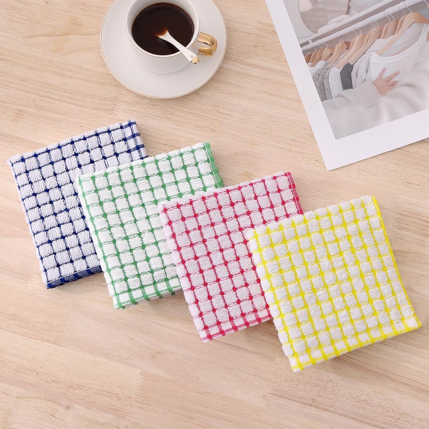Cotton 10 Pack Terry Kitchen Dish Cloths, 12 x 12 Inches Super Soft and Absorbent Dish Rags, Quick Drying Dish Towels for Washing Dishes, Yellow