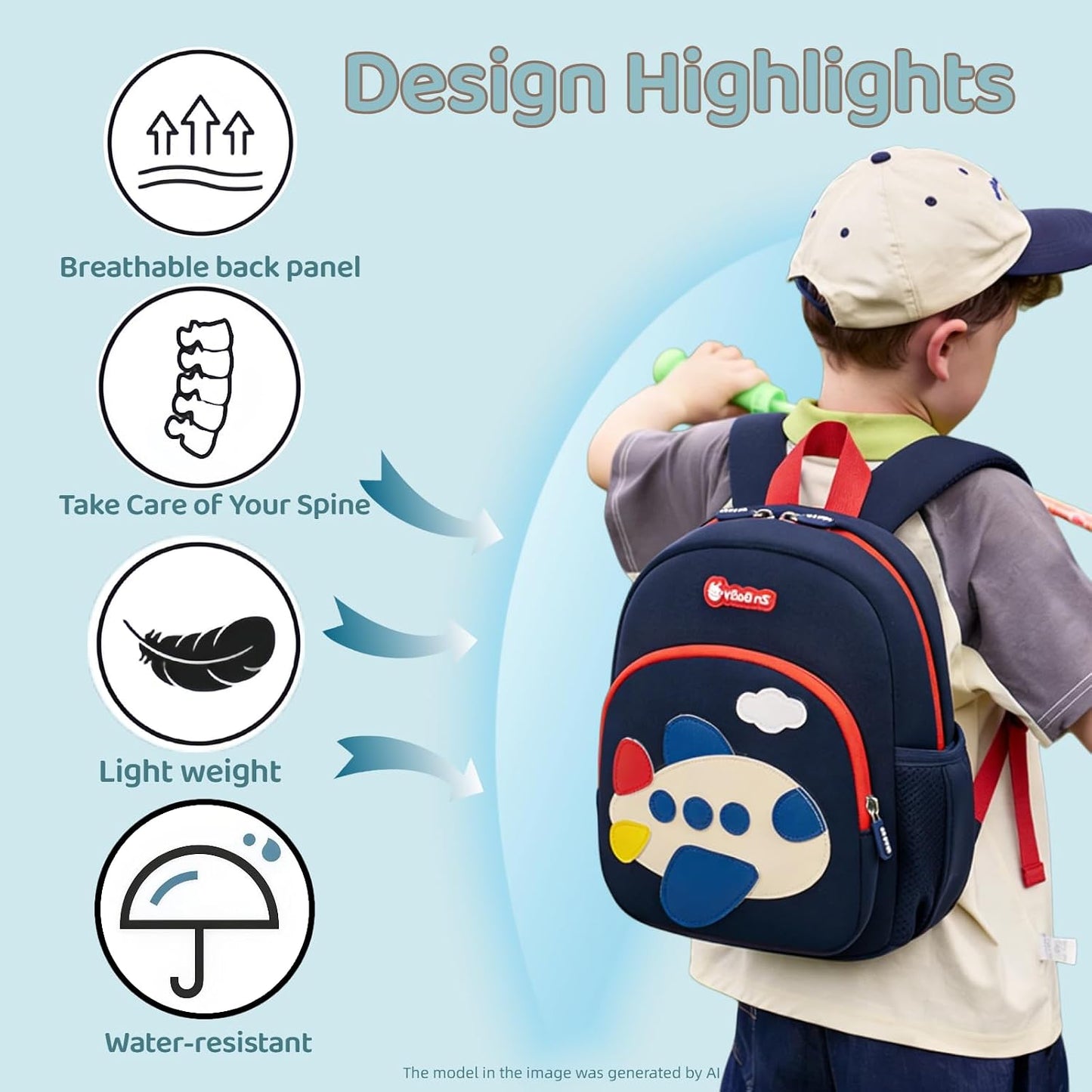 Kids Kindergarten Backpack for Toddlers -Nursery Schoolbag Waterproof Nylon Preschool Bag for Boys & Girls