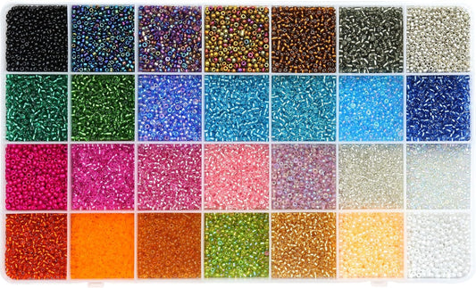 24000Pcs 2mm Glass Seed Beads Kit, with 28 Colors Small Beads Kit for Girls,Women and Adults,Bracelets, Necklaces,Earring,Jewelry Making Supplies