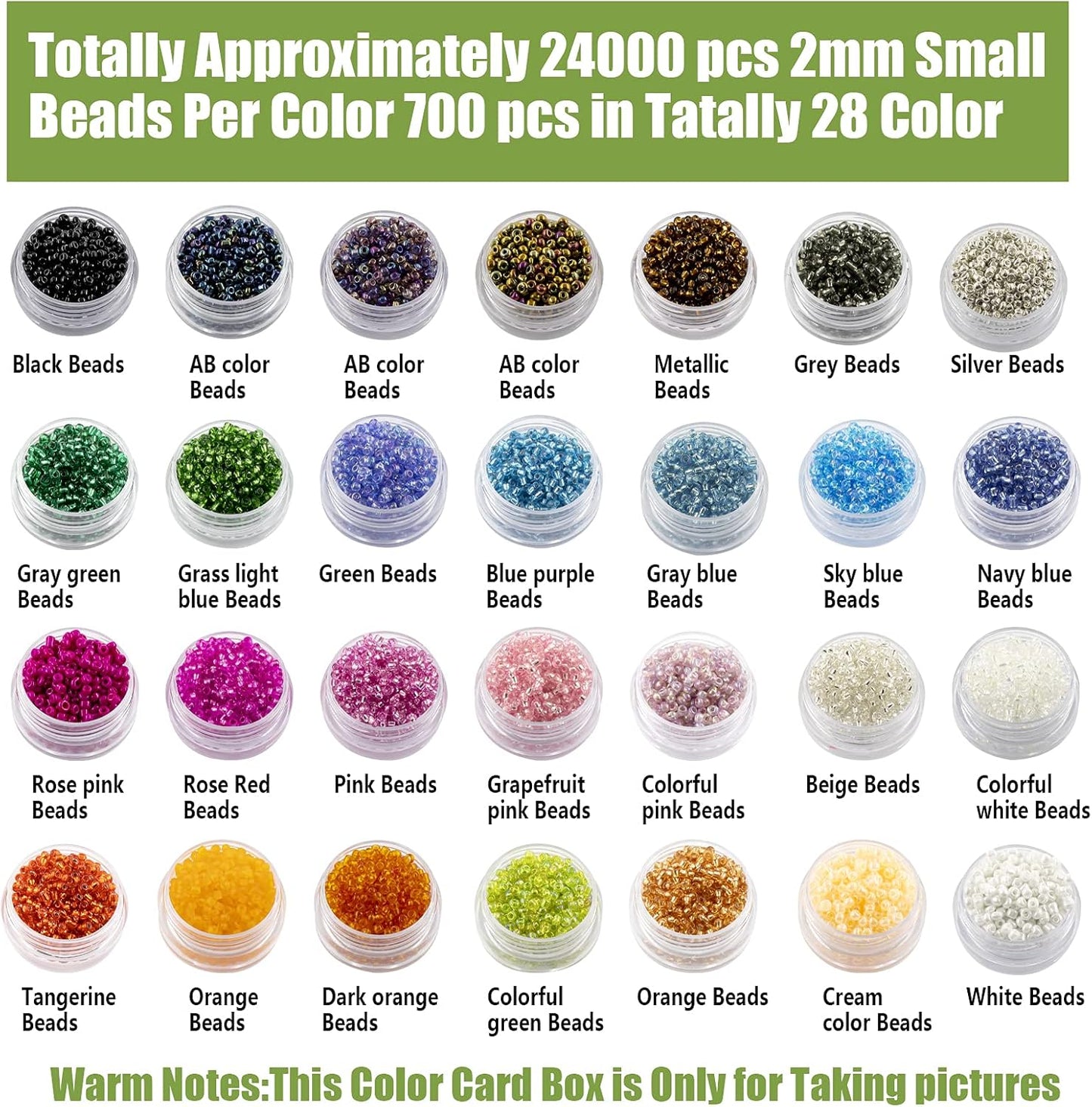 24000Pcs 2mm Glass Seed Beads Kit, with 28 Colors Small Beads Kit for Girls,Women and Adults,Bracelets, Necklaces,Earring,Jewelry Making Supplies